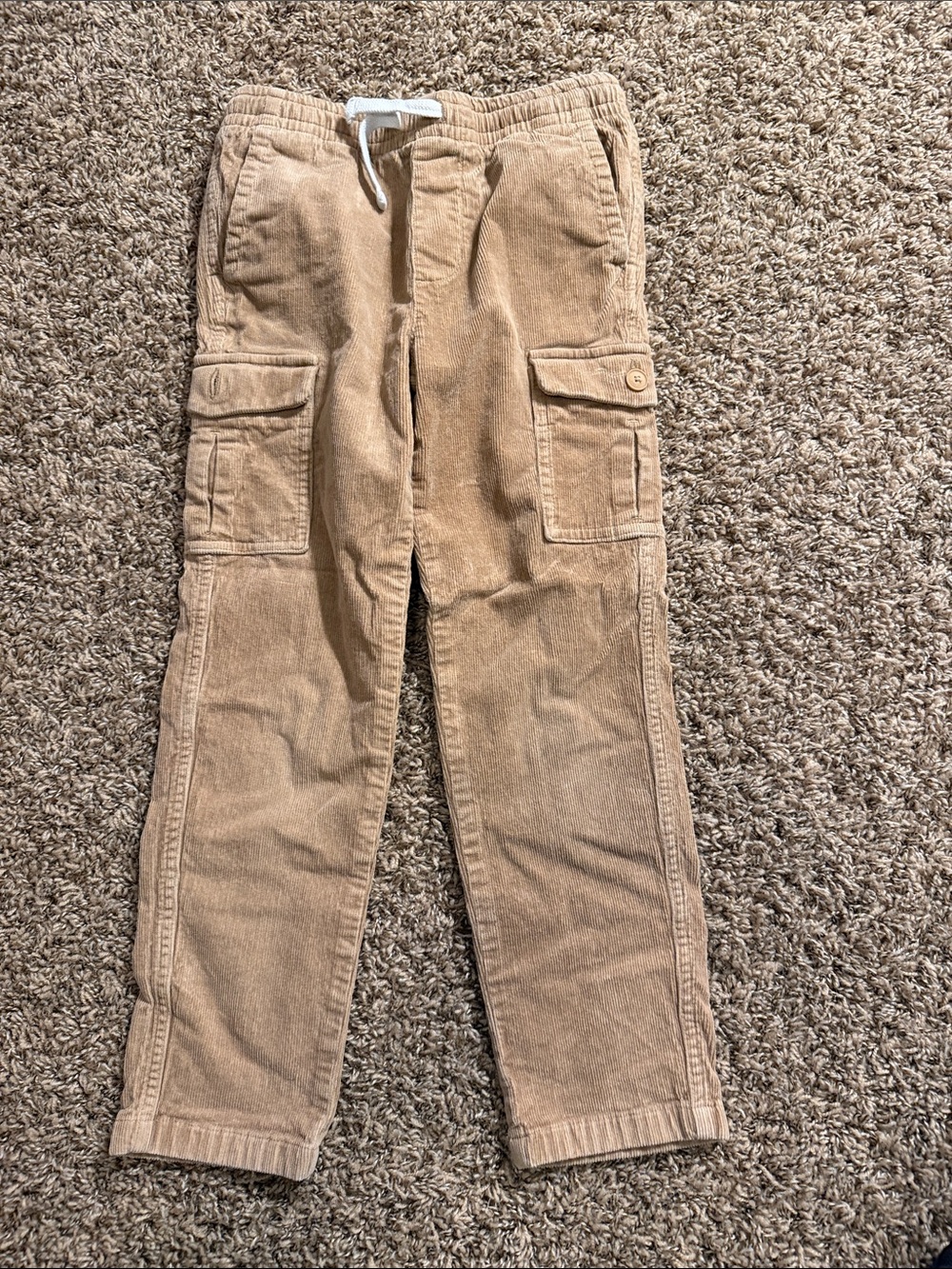 Vineyard Vines Boys Tan Corduroy Cargo Pants with Drawstring